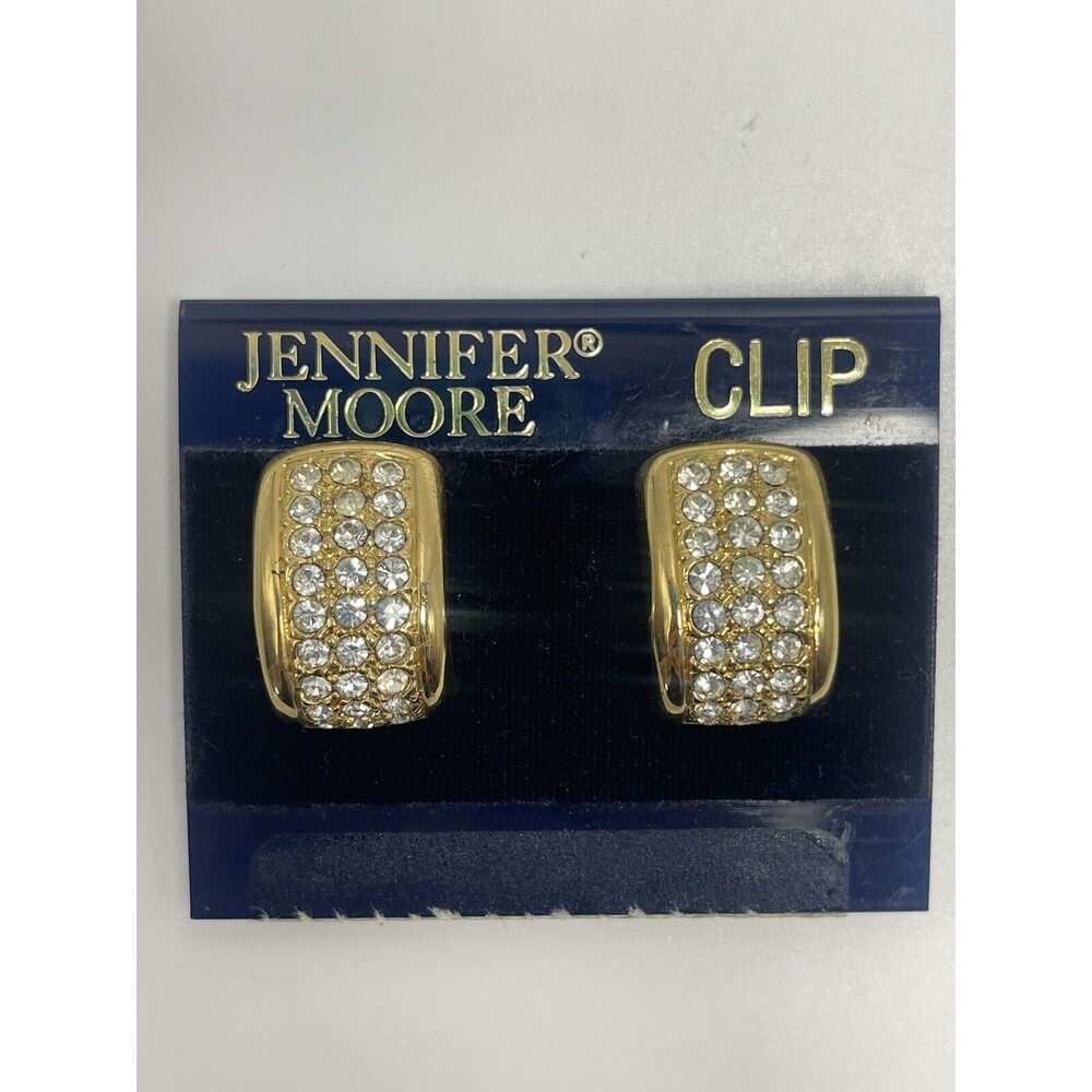 Vintage Jennifer Moore Gold Tone Rhinestone Clip Stud Earrings New